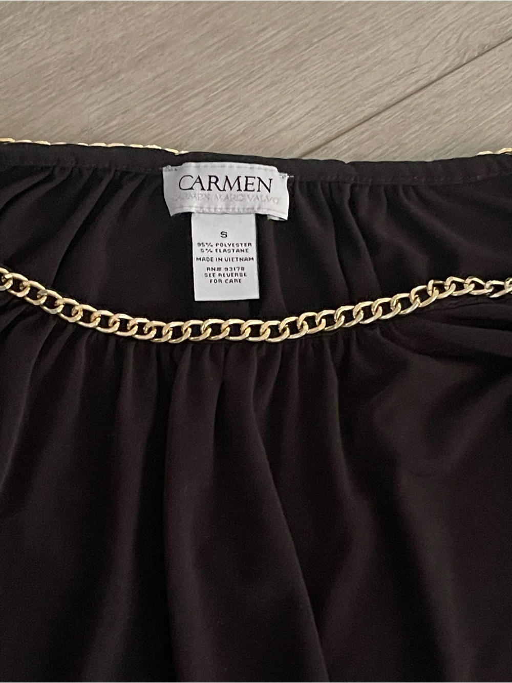 Carmen Black Top with Gold Chain Trim